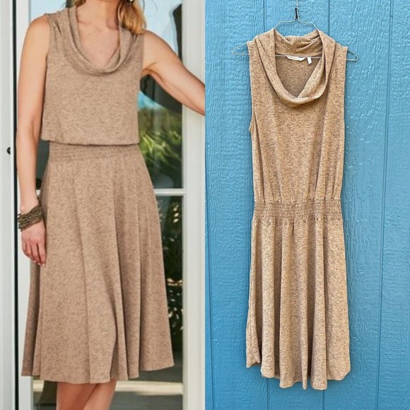 Soft Surroundings Dresses & Skirts - Soft Surroundings Tan Kerry Knit Dress Cowl Neck Sleeveless Size S